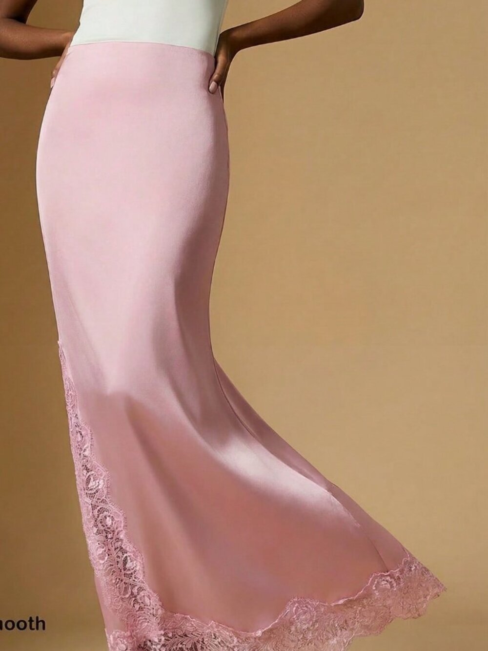 pink Elegant Women's Lace Patchwork satin Skirt - Picture 5 of 6